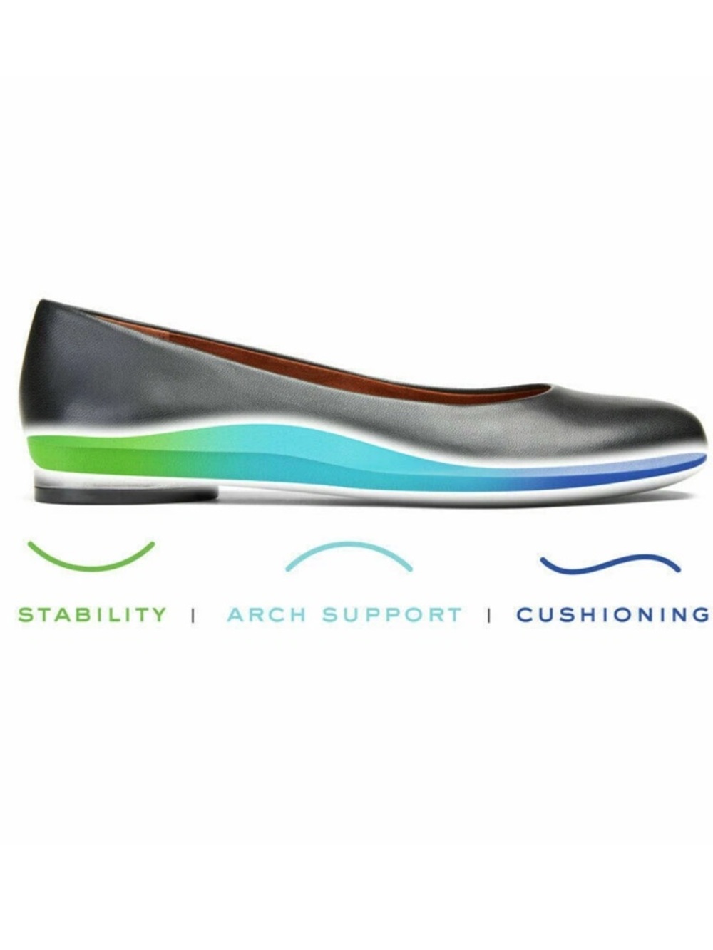 Vionic Ballet Flat Hannah in Black with Brown Lining - Picture 4 of 9